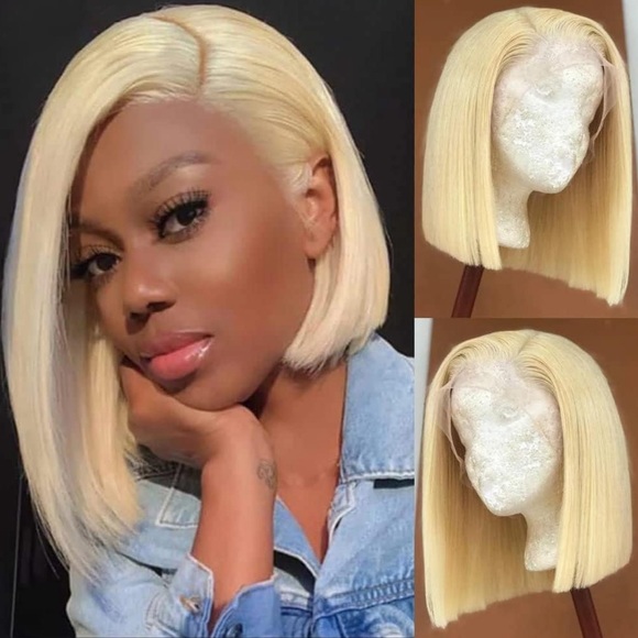 613 Blonde Short Bob Wig Human Hair 13X4 Lace Front Wigs with Baby Hair - Picture 1 of 6